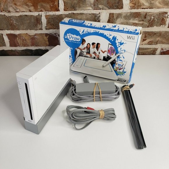 Sony Other - Nintendo Wii Gaming Console Sensor +Cords + U Draw Studio White RVL-001(USA)